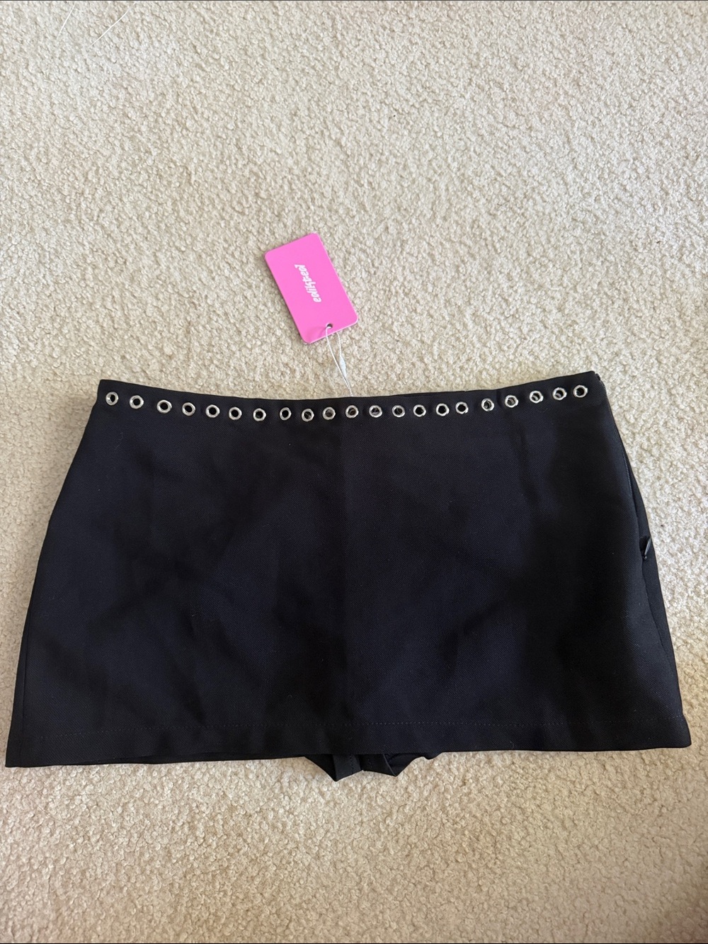 Edikted Black Mini Skort with Silver Eyelet Waistband
